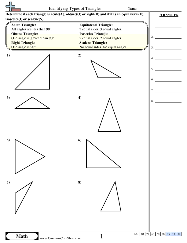 Shapes Worksheets - Identifying Types of Triangles worksheet